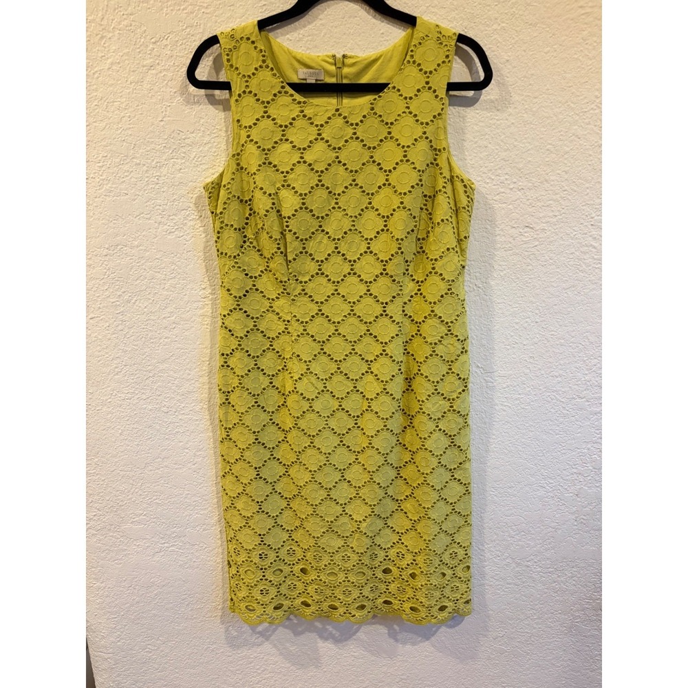 Talbots Lime Green Women's Size 8 100% Cotton Eyelet Sheath Dress Sleeveless